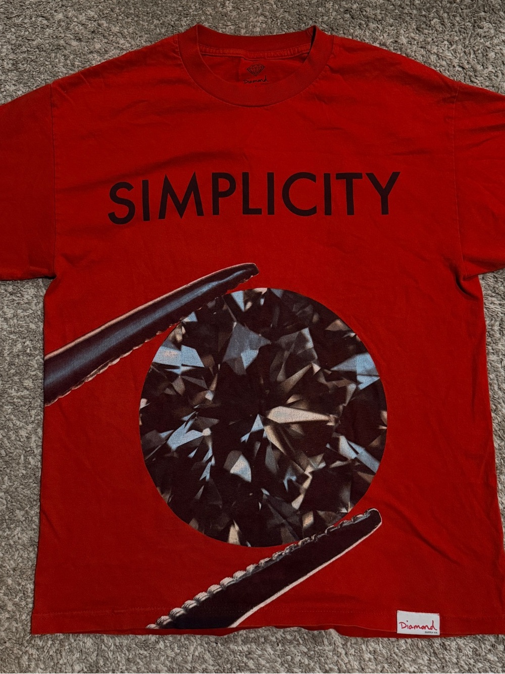Diamond Supply Co. Red 'Simplicity' Graphic Tee with Jewel Print